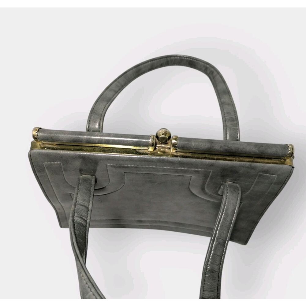 1970s Gray Vinyl Handbag by JR Florida, Vintage Top Handle Purse Retro - Picture 8 of 14